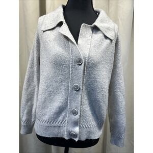 Tahari Button Up Long Sleeve Pullover Size S Women's Grey Polyester Blend Collar